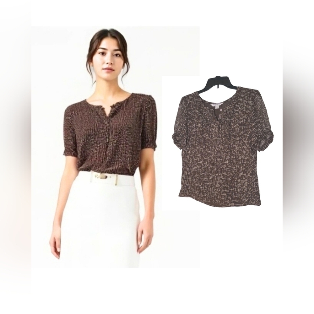 Pendleton 100% Silk Sheer Puff Sleeve Brown Blouse Petite 8 — Quiet Luxury Work - Picture 14 of 14